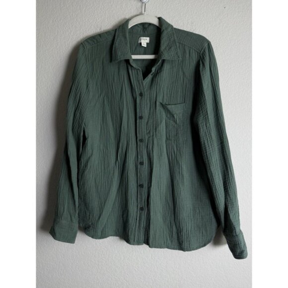 J.Crew Doubled Gauze Button Up Shirt Women's Large Green 100% Cotton Lightweight - Picture 11 of 11